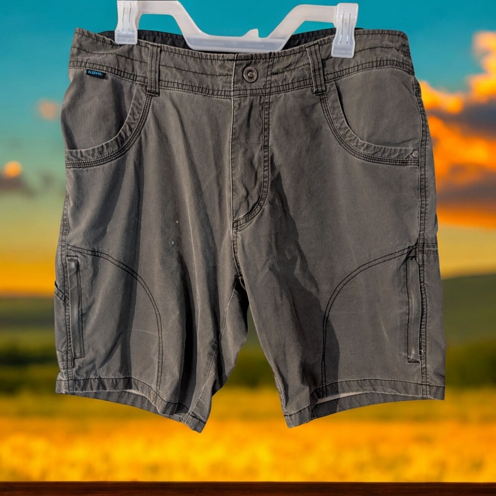 Kuhl Men Gray Vintage Patina Dye Hiking Cargo Shorts Size 34